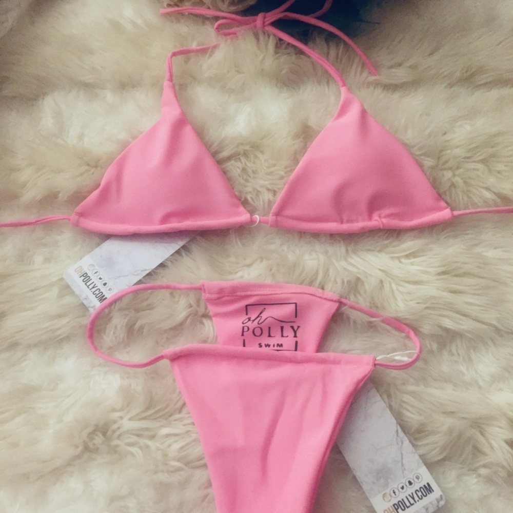 RARE! OH POLLY STRING LEADER TRIANGLE BIKINI PINK NWT - Picture 4 of 9